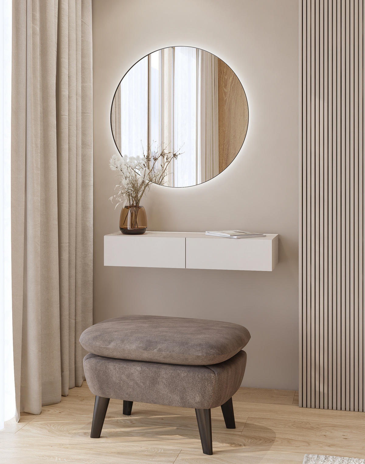 SCHMINKTICH JUKARIS 90/16/15 cm Hängender Kosmetiktisch mit Spiegel und Schubladen, Kaschmir - Kaschmir, Holzwerkstoff (90/16/15cm) - MASSENO