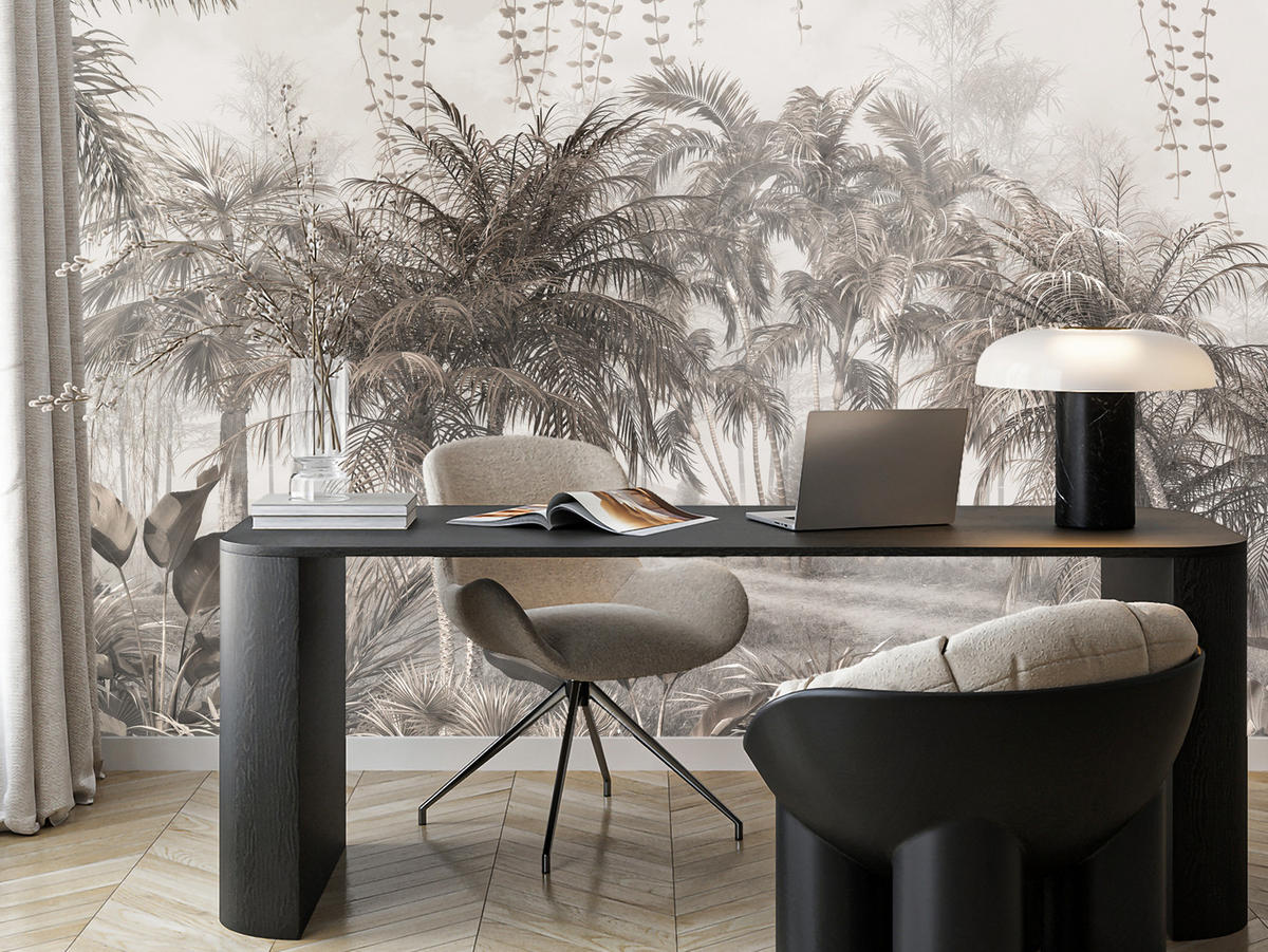 FOTOTAPETE für Büro Vintage Tropisch Dschungel Palmen Blätter 250x175 - Beige/Braun, Papier (250/175cm) - Muralo