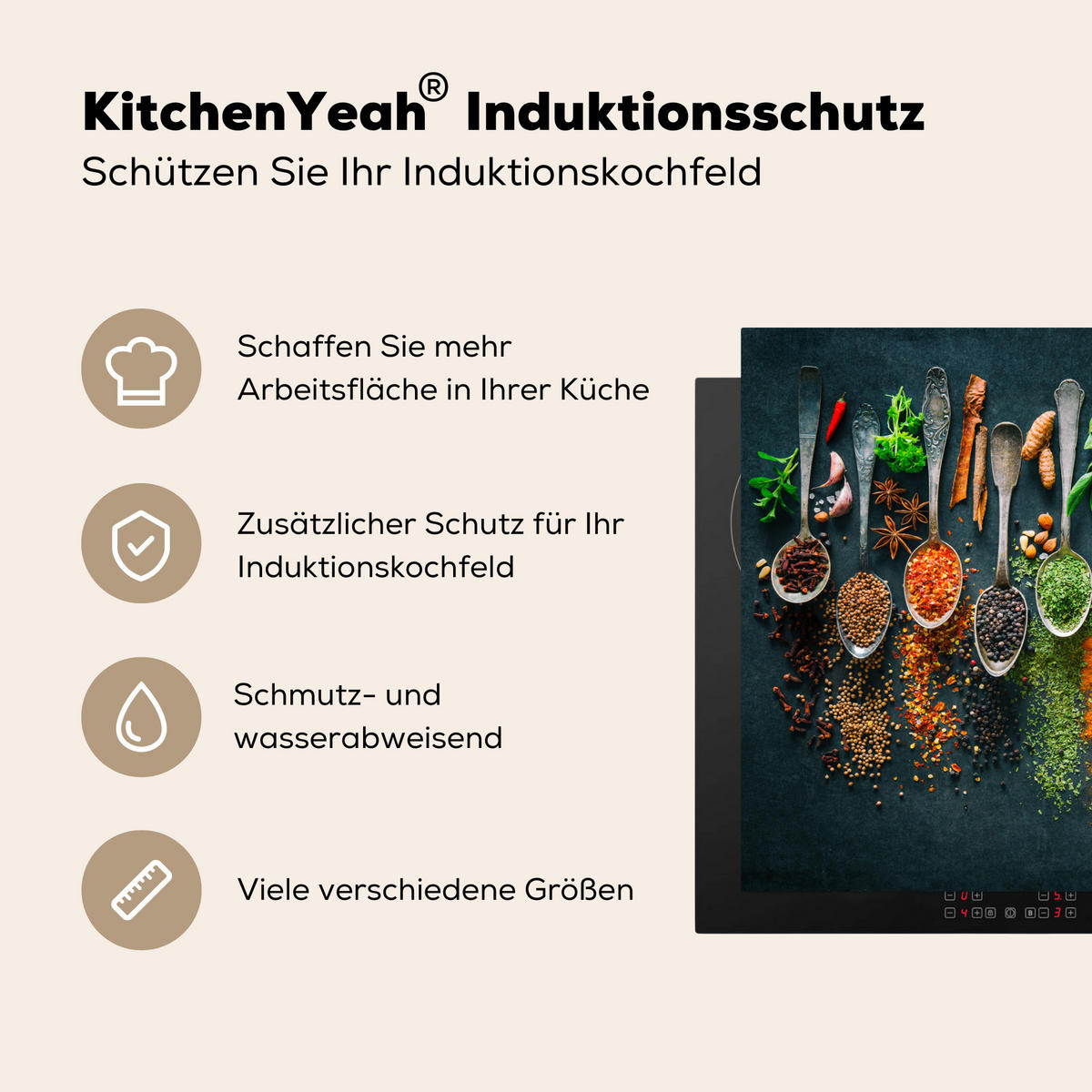 HERDABDECKPLATTE Kräuter - Gewürze - Löffel 71x52 cm - Multicolor, Kunststoff (71/0.2/52cm) - MuchoWow
