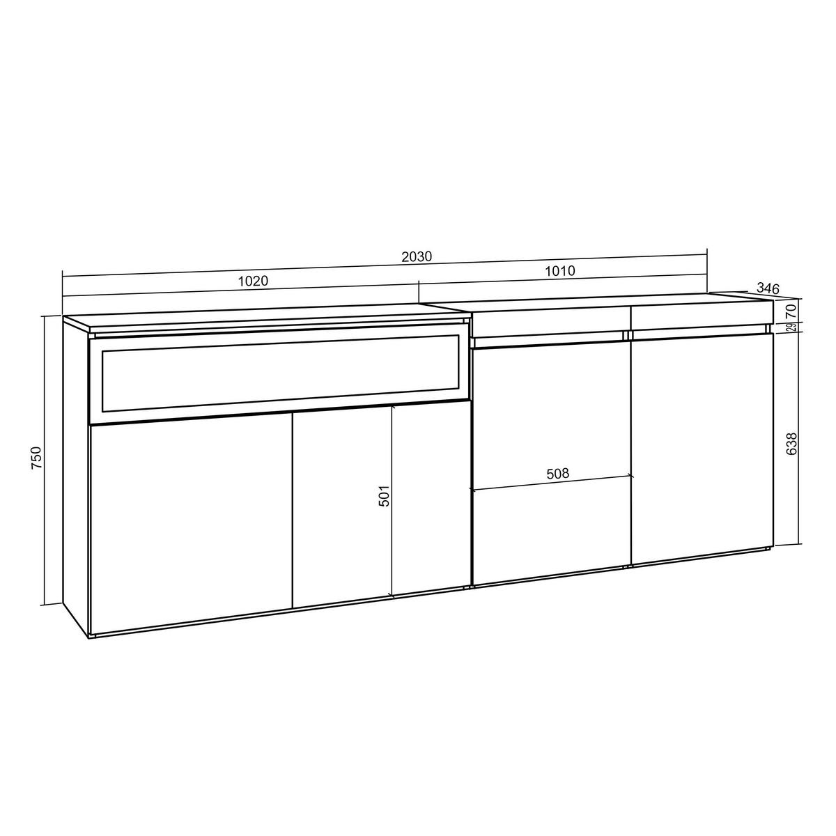 SIDEBOARD Elektrokamin, schwarz, 200/35/75cm - Schwarz, Holzwerkstoff (200/75/35cm) - Skraut Home