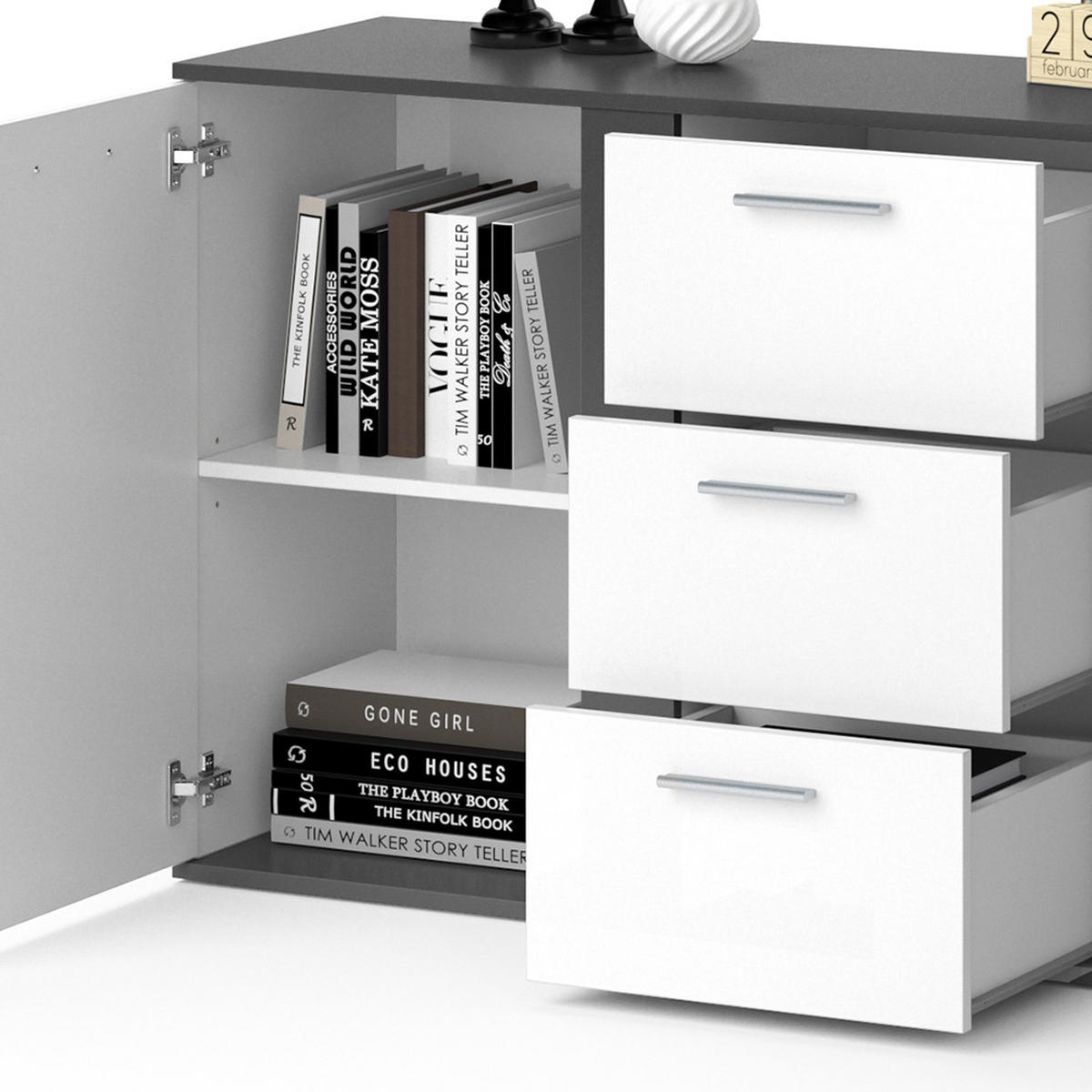 KOMMODE Novelli Anthrazit 155 x 80 cm mit Schubladen - Anthrazit, Holzwerkstoff (40/80/155cm) - Vicco