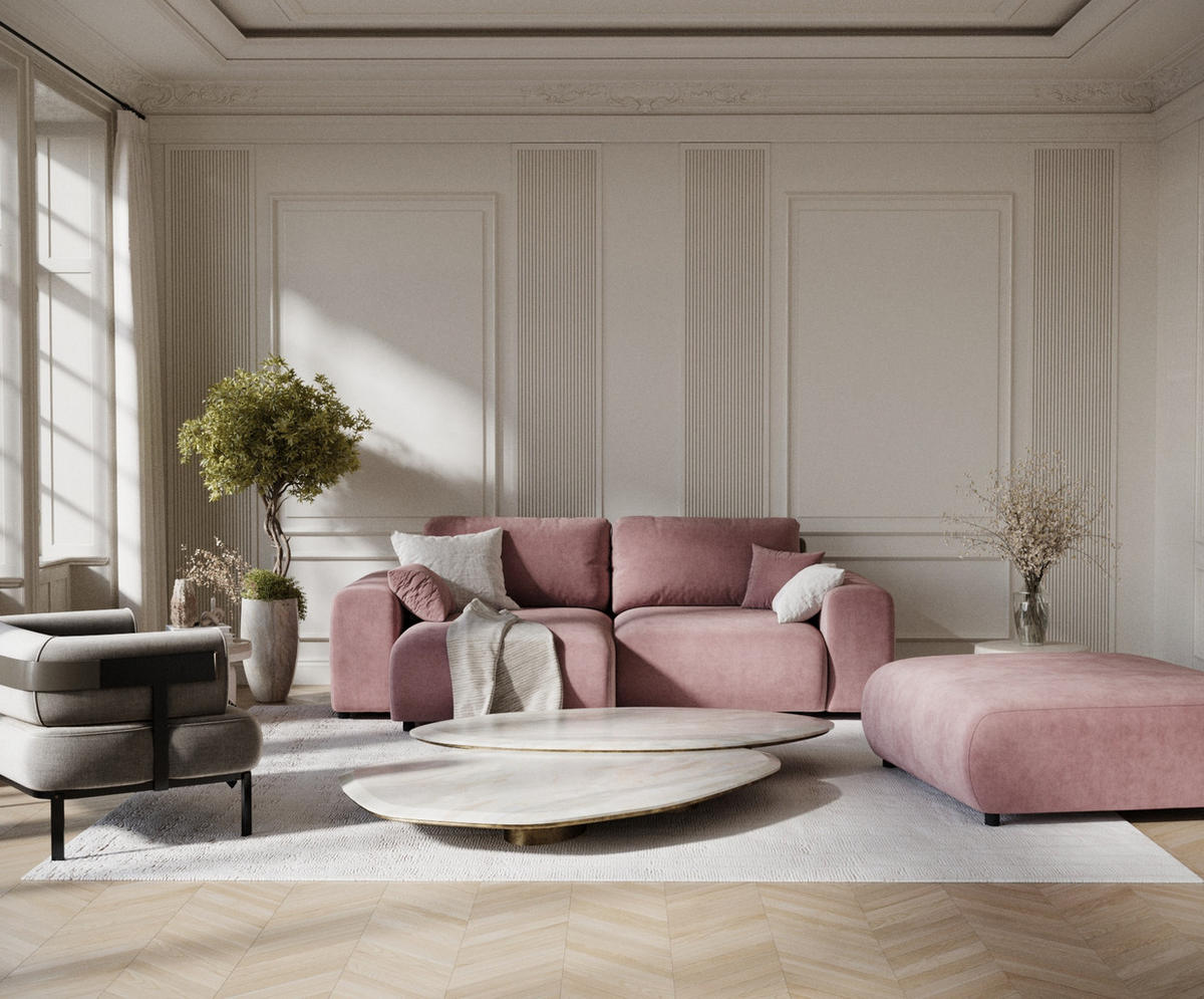 ECKSOFA Zanzibar Rosa Samtstoff - Schwarz/Rosa, Holz/Holzwerkstoff (237/144cm) - Maison de Reve