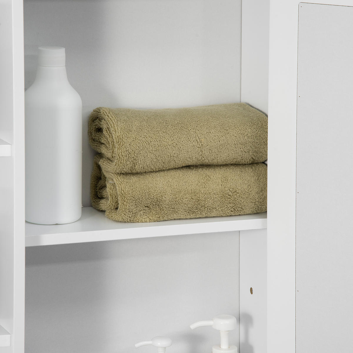 BADSPIEGELSCHRANK 66x17x63 cm Weiß aus Spanplatte mit Spiegeltür & offenen Regalen - Weiß, Holzwerkstoff (66/63/17cm) - Modfu