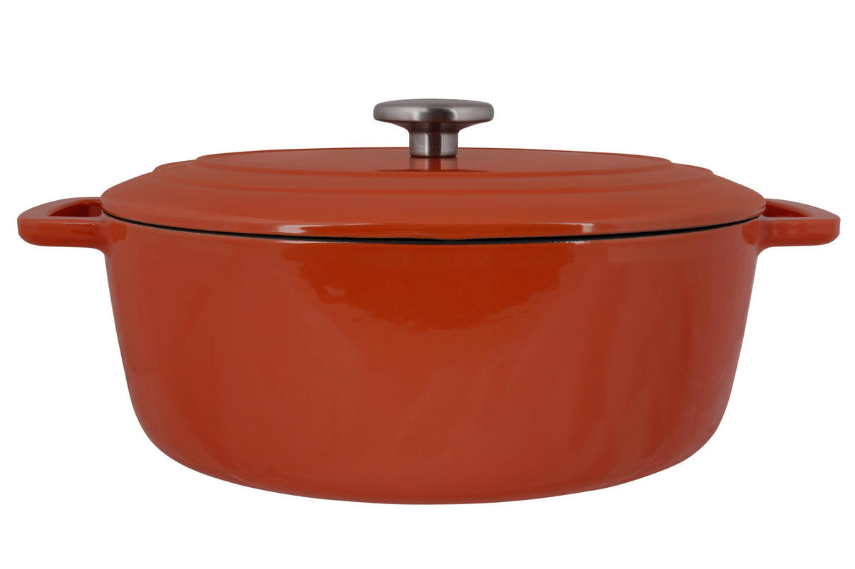 KASSEROLLE Fontestic Gusseisen-Rost-Oval-Bratpfanne – 31 x 24 cm – emailliert - Orange, Keramik (31/24/12cm) - Cosy & Trendy