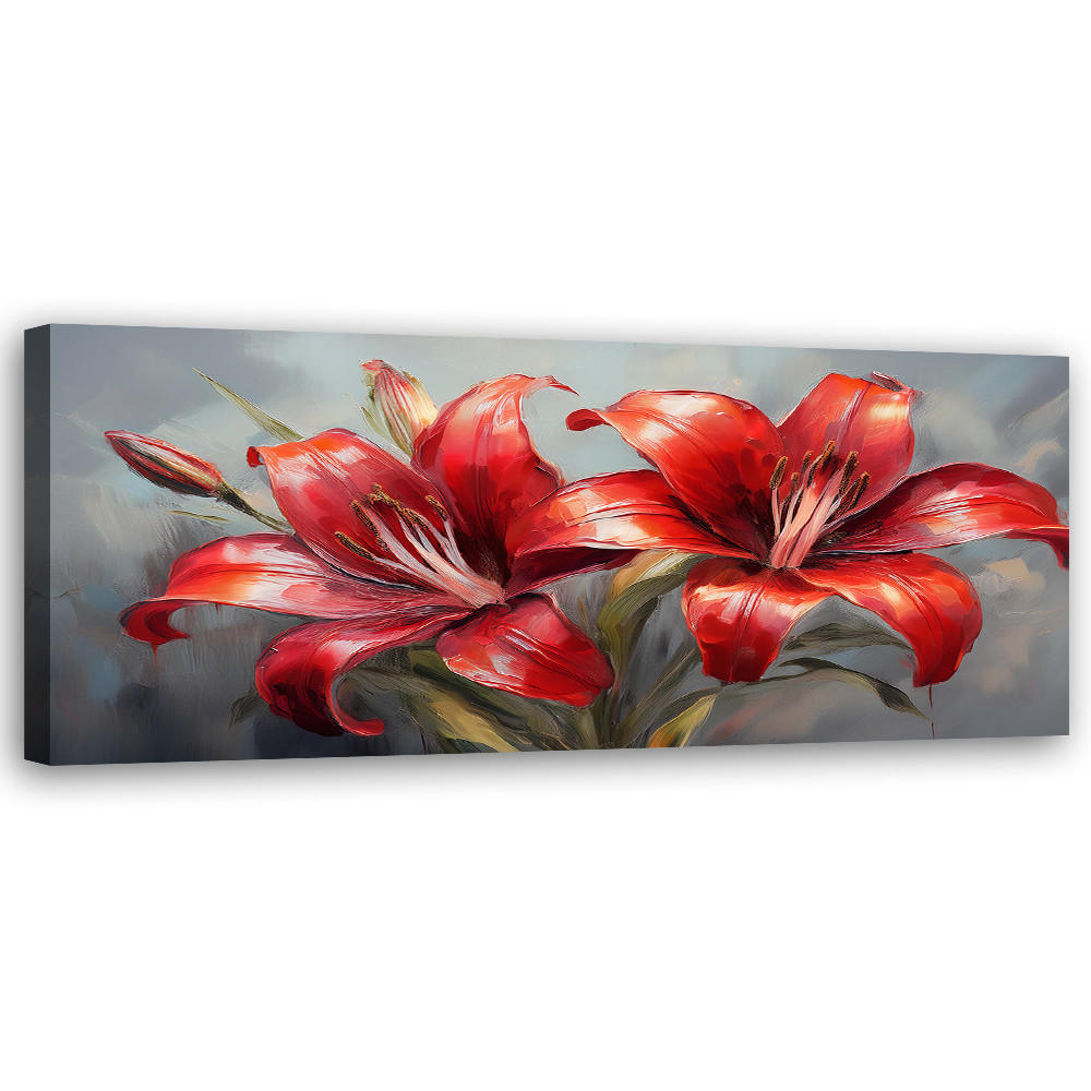 WANDBILD rote lilien blumen pflanzen natur - Rot, Textil (90/30cm) - Feeby
