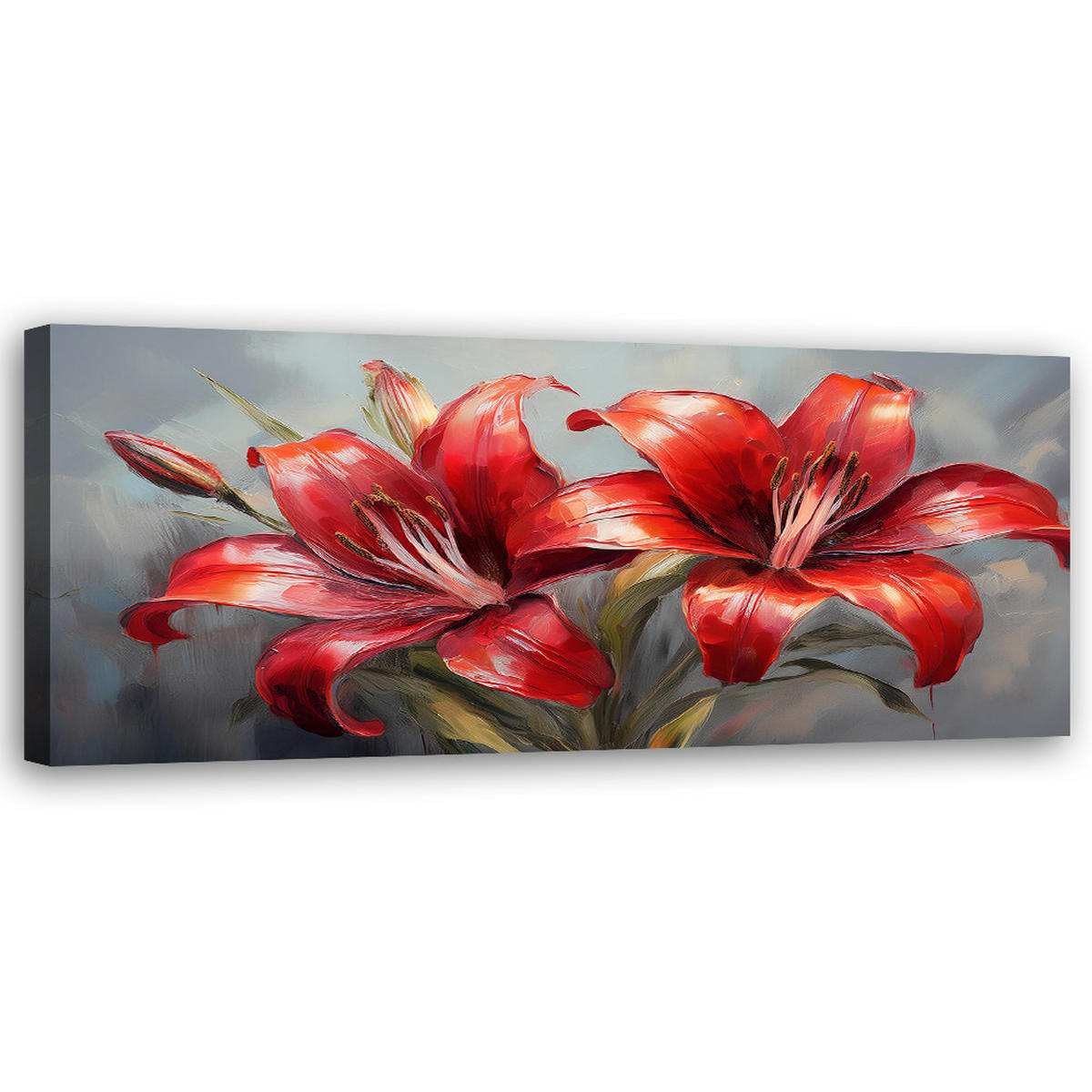 WANDBILD rote lilien blumen pflanzen natur - Rot, Textil (90/30cm) - Feeby