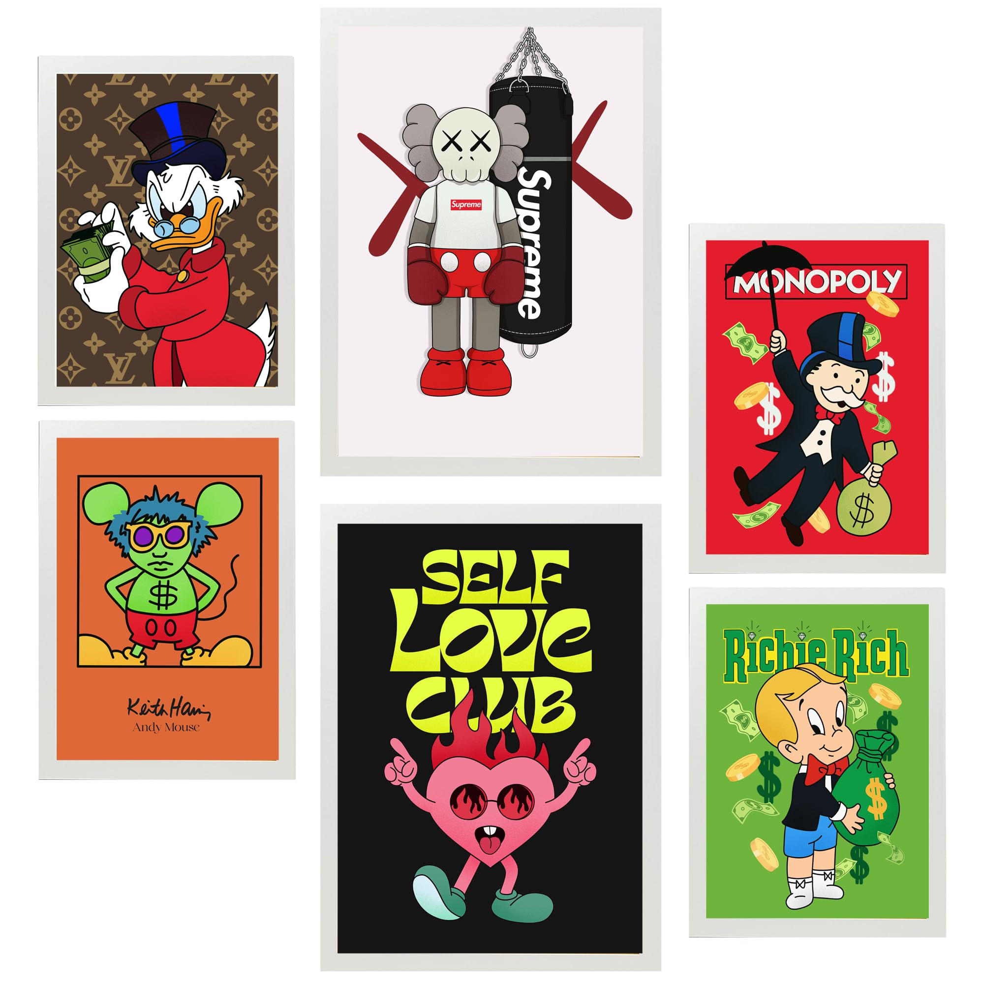 POSTER Set Mit 6 Ikonischer Monopoly Dinald Mongoly Humor A3 & A4 Weißer Rahmen - Weiß, Papier (29/3cm) - Nacnic