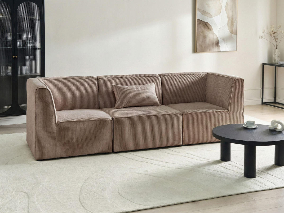 MODULÁRNÍ POHOVKA 3-místná Pískově béžová Manšestr Lemvig - písková barva, textil (250/78/83cm) - Beliani
