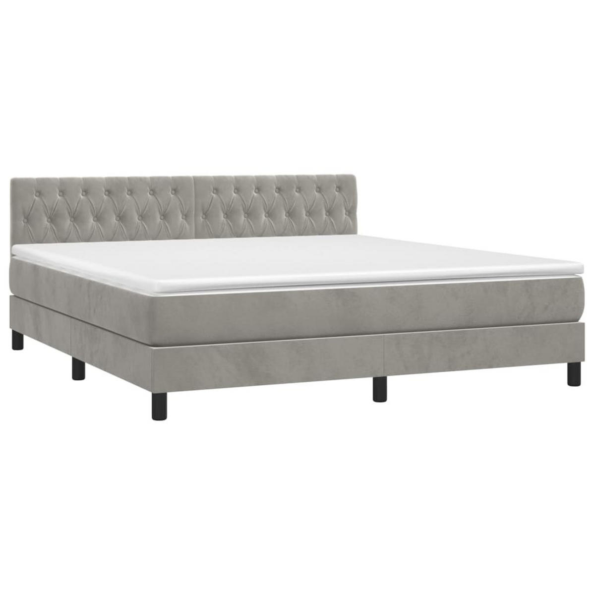 BOXBETT Mit Matratze Hellgrau 180/200 Cm Samt - Weiß, Textil (180/200cm) - vidaXL