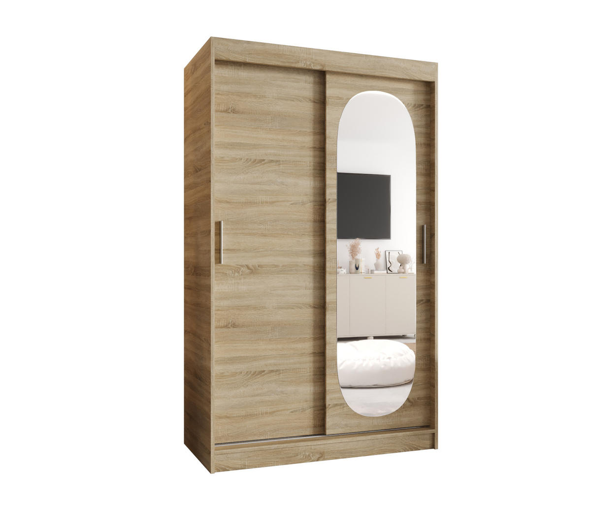 SCHWEBETÜRENSCHRANK 200/120/62 2-türig - Silberfarben/Sonoma Eiche, Holz (120/200/62cm) - MÖBEL KRYSPOL