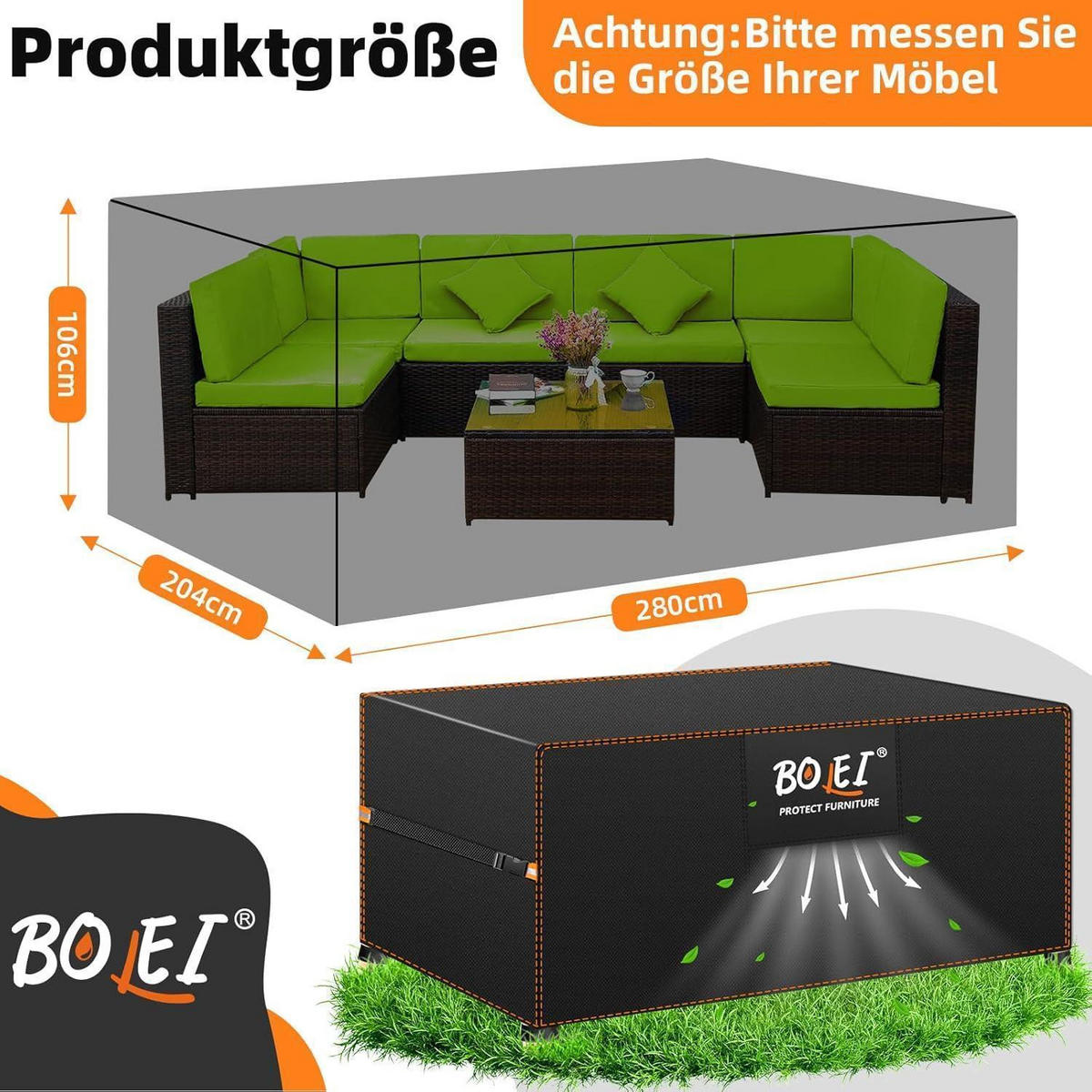 SCHUTZHÜLLE Gartenmöbel 280 x 204 x 106 cm 420D Oxford Wasserdicht - Schwarz, Kunststoff (204/106/280cm)