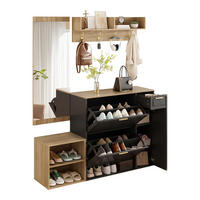 GARDEROBEN-SET in Schwarz Flurmöbel-Set mit Schuhschrank, Sitzbank, Wandgarderobe & Spiegel, B139.5/T35/H166 cm - Schwarz, Holzwerkstoff (130/174/30cm) - STILVORA