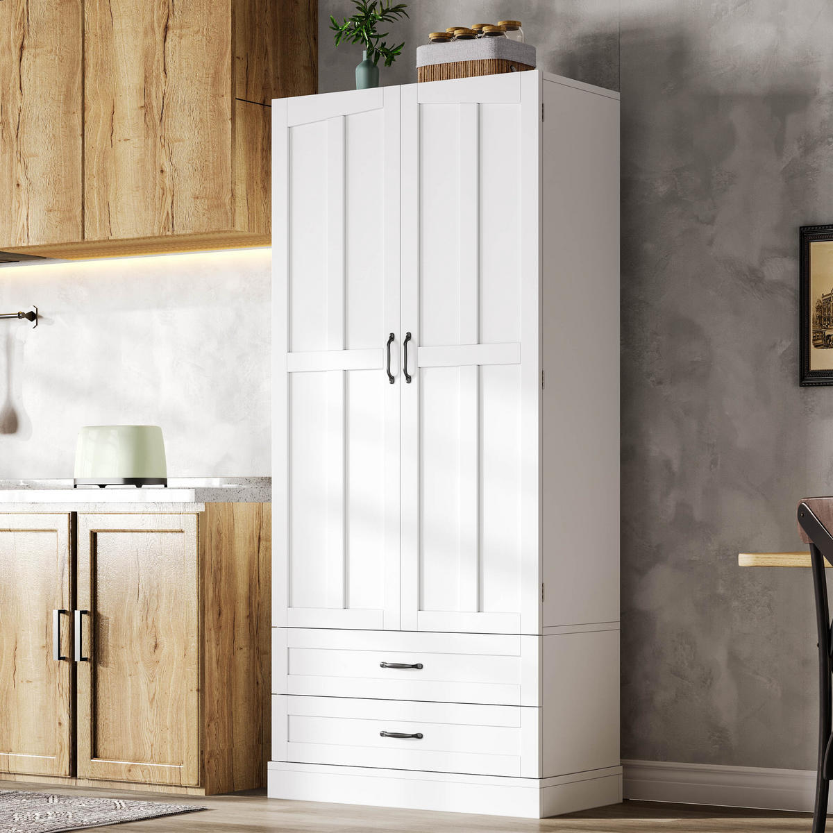 GESCHIRRSCHRANK 180 cm MDF Weiß mit Ausziehböden und Schubladen - Weiß, Holzwerkstoff (37.5/180/80cm) - Korfee