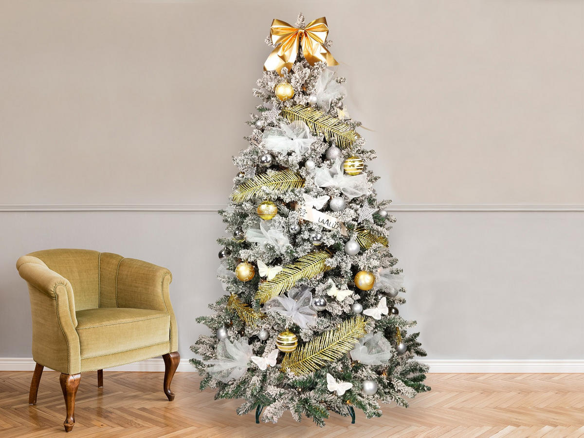 LAALU WEIHNACHTSBAUM geschmückt künstlich mit 136 Ornamenten SHINING ELEGANCE 240 cm Baum mit Ständer und Weihnachtsornamenten - Champagner/Silberfarben, Kunststoff (240cm) - LAALU