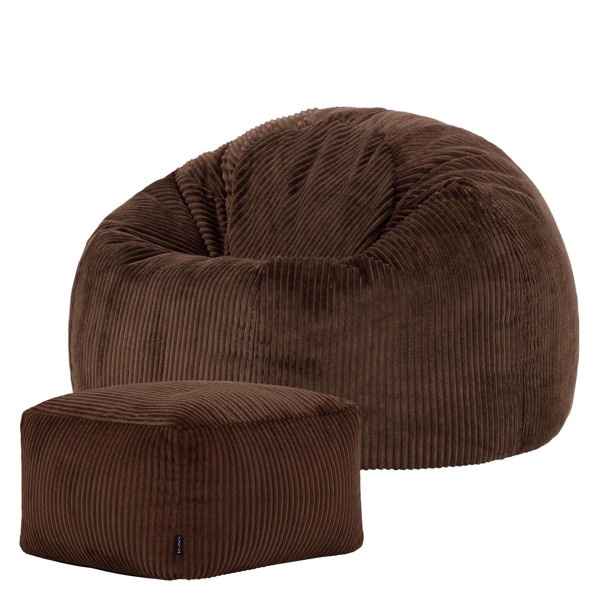 SITZSACK Klassisch + Hocker, Cord - Braun, Kunststoff/Textil (85/50/85cm) - icon