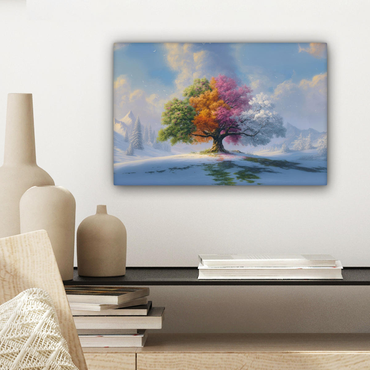 LEINWANDBILD Baum - Jahreszeiten - Winter - Landschaft Deko Schlafzimmer 30x20 cm - Multicolor, Textil (30/20cm) - MuchoWow