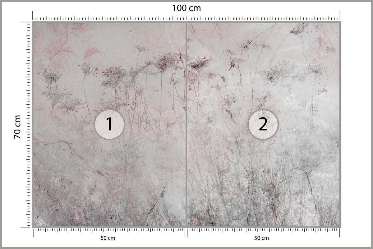 FOTOTAPETE für Schlafzimmer Blumen Wiese Gras Zarte Landschaft 100x70 - Violett/Rosa, Papier (100/70cm) - Muralo