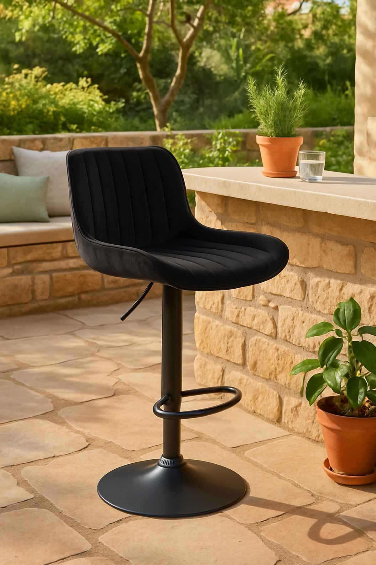 BARHOCKER Lento Gestell schwarz Samt Schwarz - Schwarz, Textil/Metall (50/108/50cm) - TPFLiving