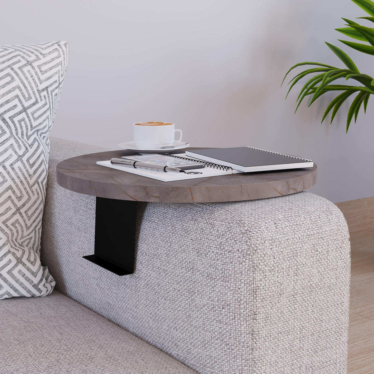SOFATABLETT Kuleskyd - Grau, Holzwerkstoff/Metall (34/13.5/34cm) - [en.casa]