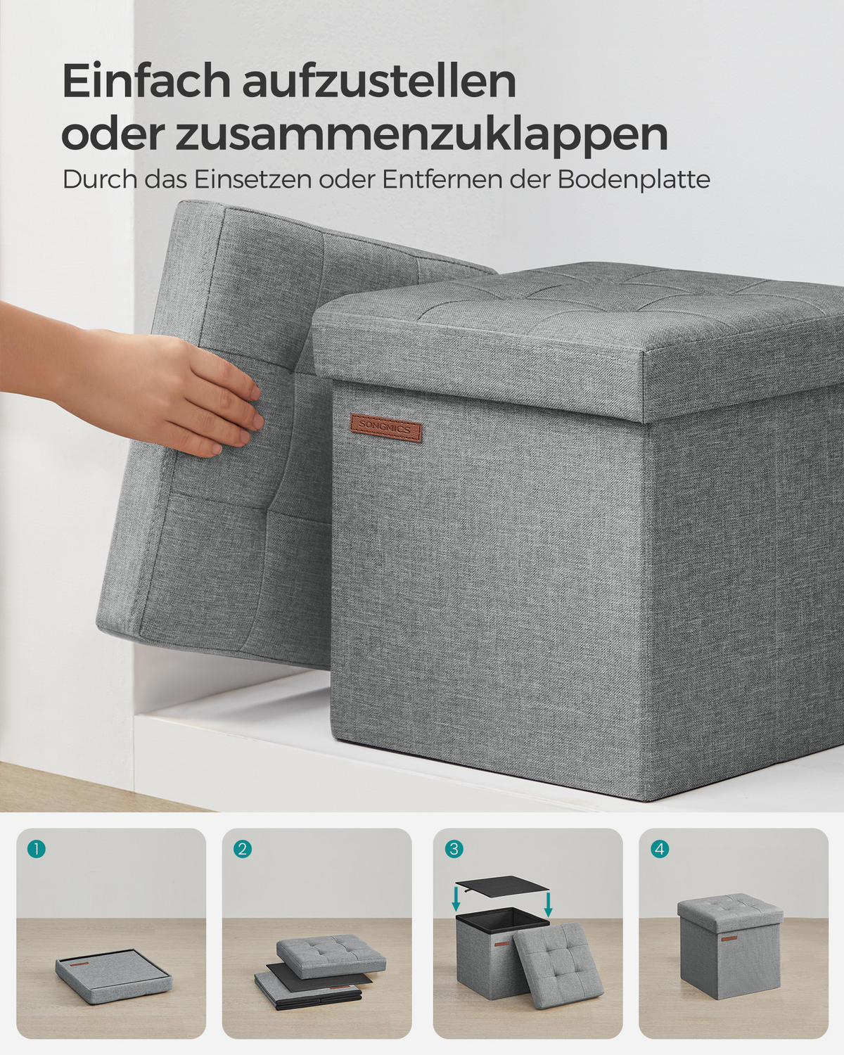 SITZHOCKER Monica - Hellgrau, Textil (30/30/30cm) - SONGMICS