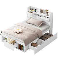 KINDERBETT 90/200 cm mit USB-Anschluss, Typ-C, Schubladen und Stauraum aus Kiefernholz, Weiß - Weiß, Holzwerkstoff (90/200cm) - Redom