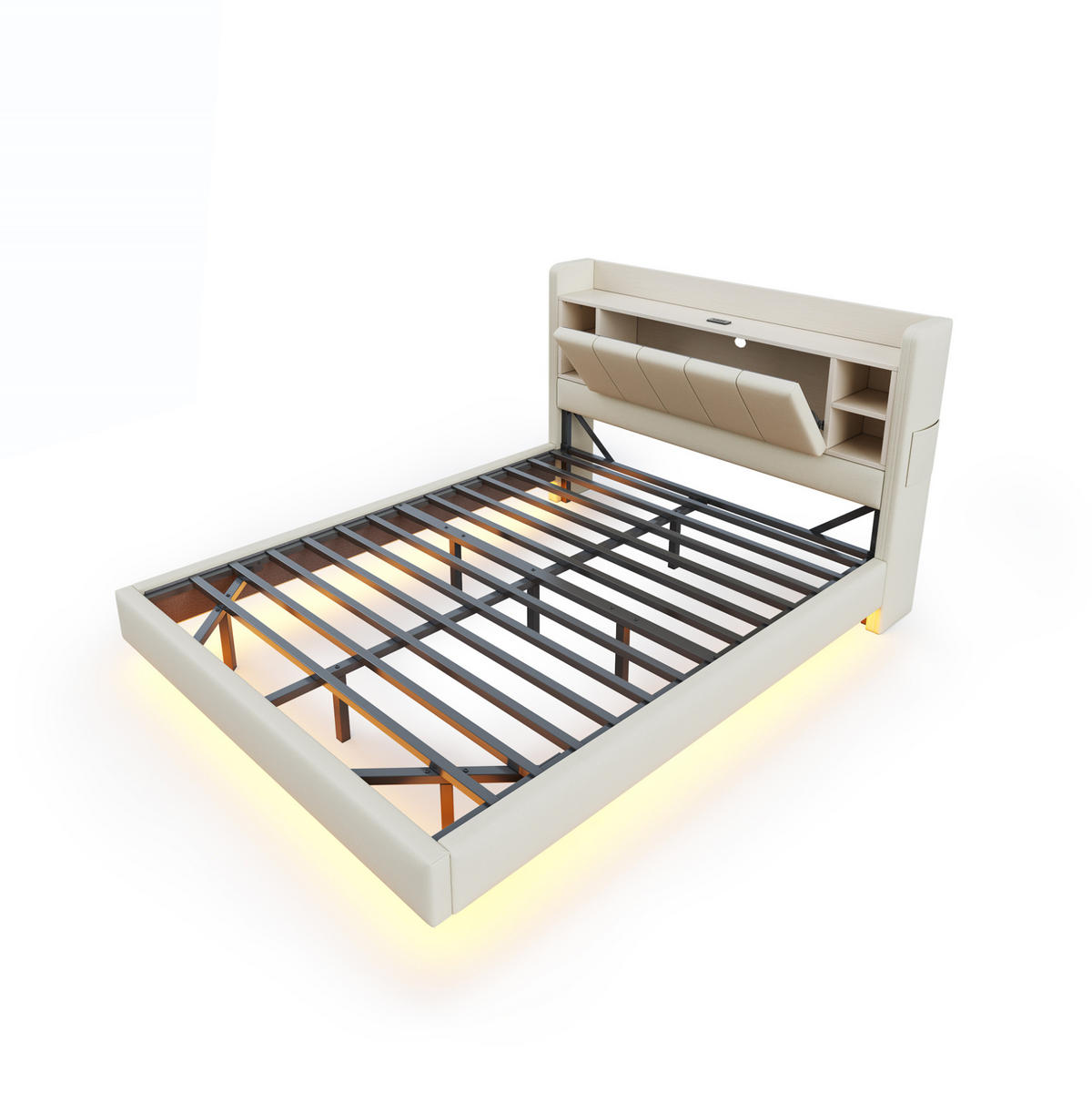 POLSTERBETT mit LED-Beleuchtung 140/200 cm mit USB und Stauraum in Beige - Beige, Textil (140/200cm) - BEAOK