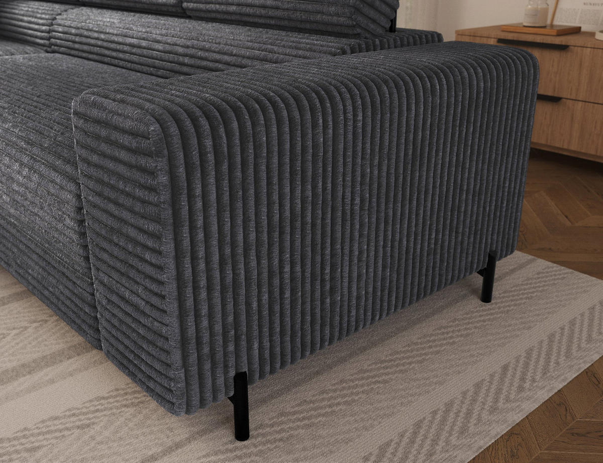 ECKSOFA COLESIO L-Form, Schlaffunktion, Bettkasten, verstellbare Kopfstützen, Wellenfederung, Metallfüße, breiter Cordstoff - Anthrazit/Schwarz, Kunststoff/Metall (269/204cm) - Wohnideebilder