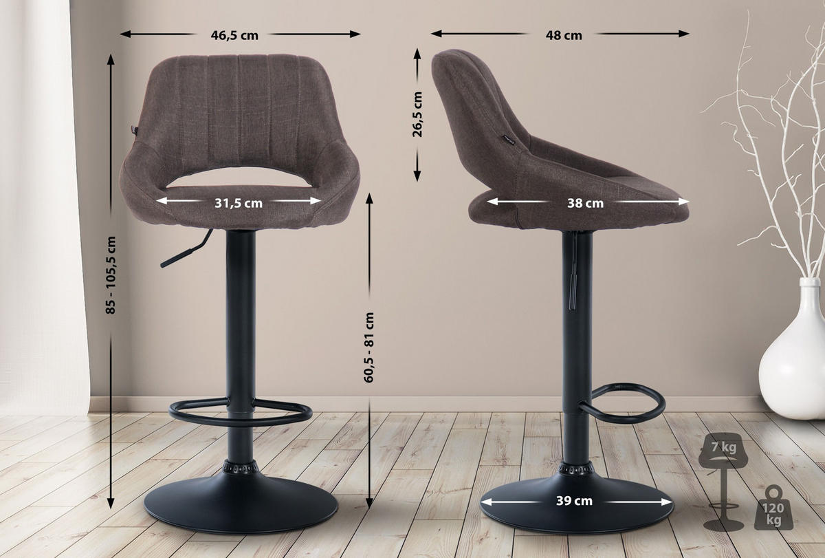 BARHOCKER 2er Set Stoff dunkelgrau - Dunkelgrau, Textil (47/85/48cm) - CLP