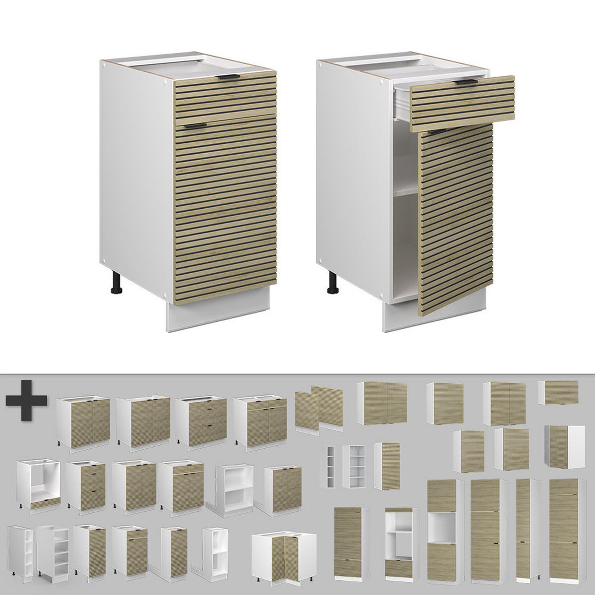 KÜCHENUNTERSCHRANK Fame-Line Eiche Paneel 40 cm , AP Marmor - Hellbraun/Eichefarben, Holzwerkstoff (40/82/60cm) - Vicco