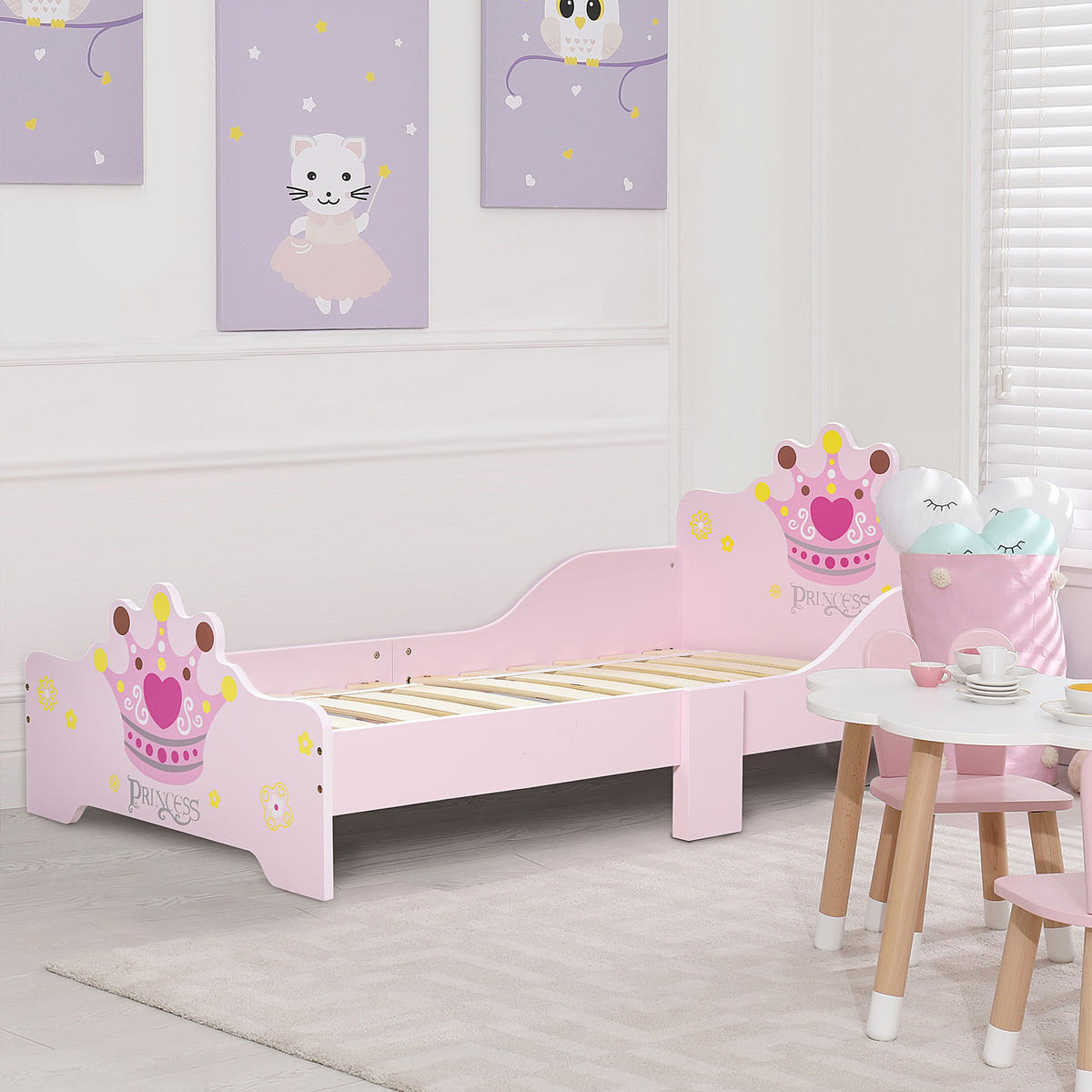 KINDERBETT 140x70 cm DE-14534 mit Prinzessinnen-Krone Rosa - Pink, Holzwerkstoff (70/140cm) - ComfortXL