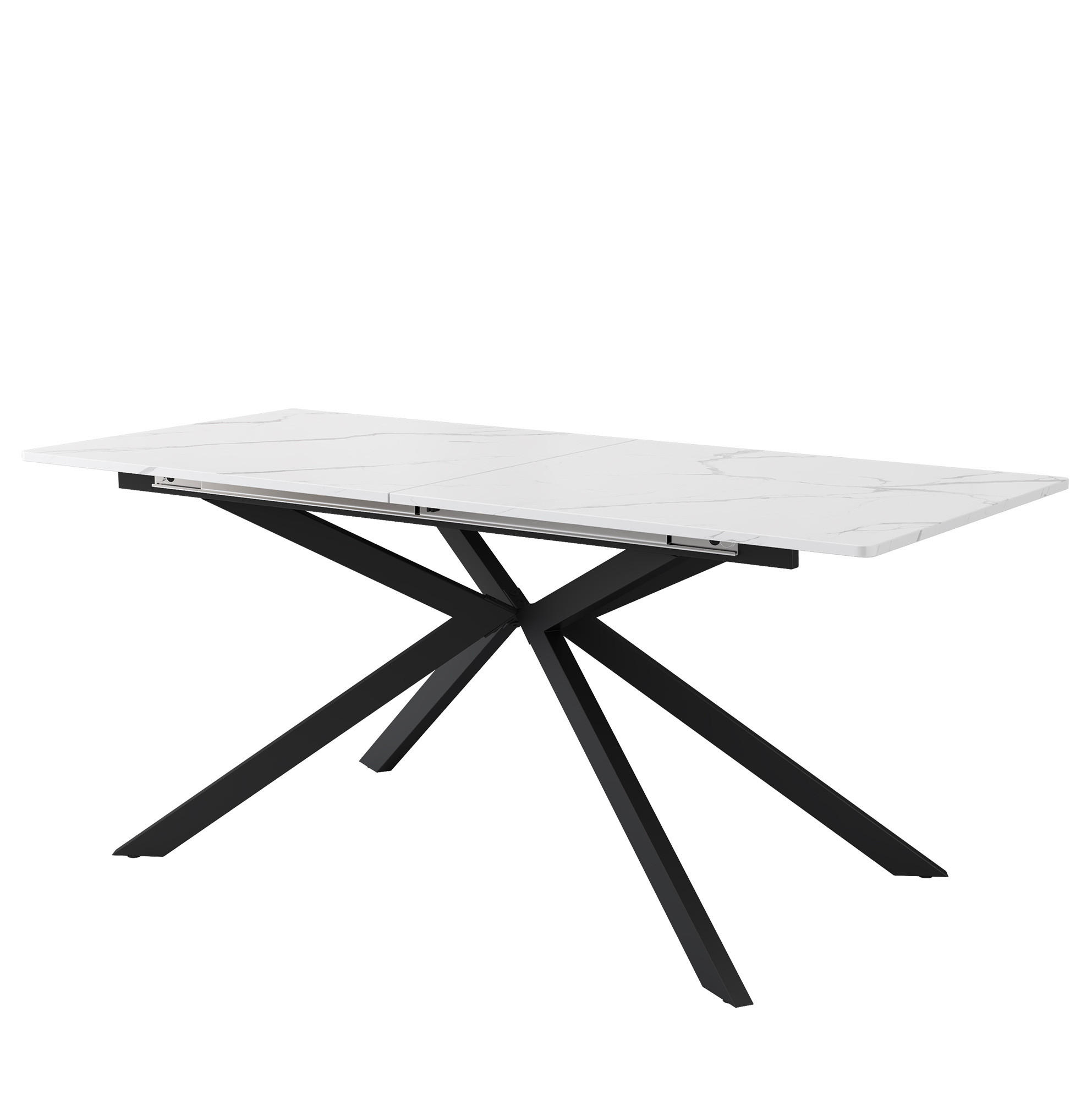 OKWISH JÍDELNÍ stůl 150/180/70/76 cm černo-bílý z MDF s rozkládací deskou a křížovou podnoží