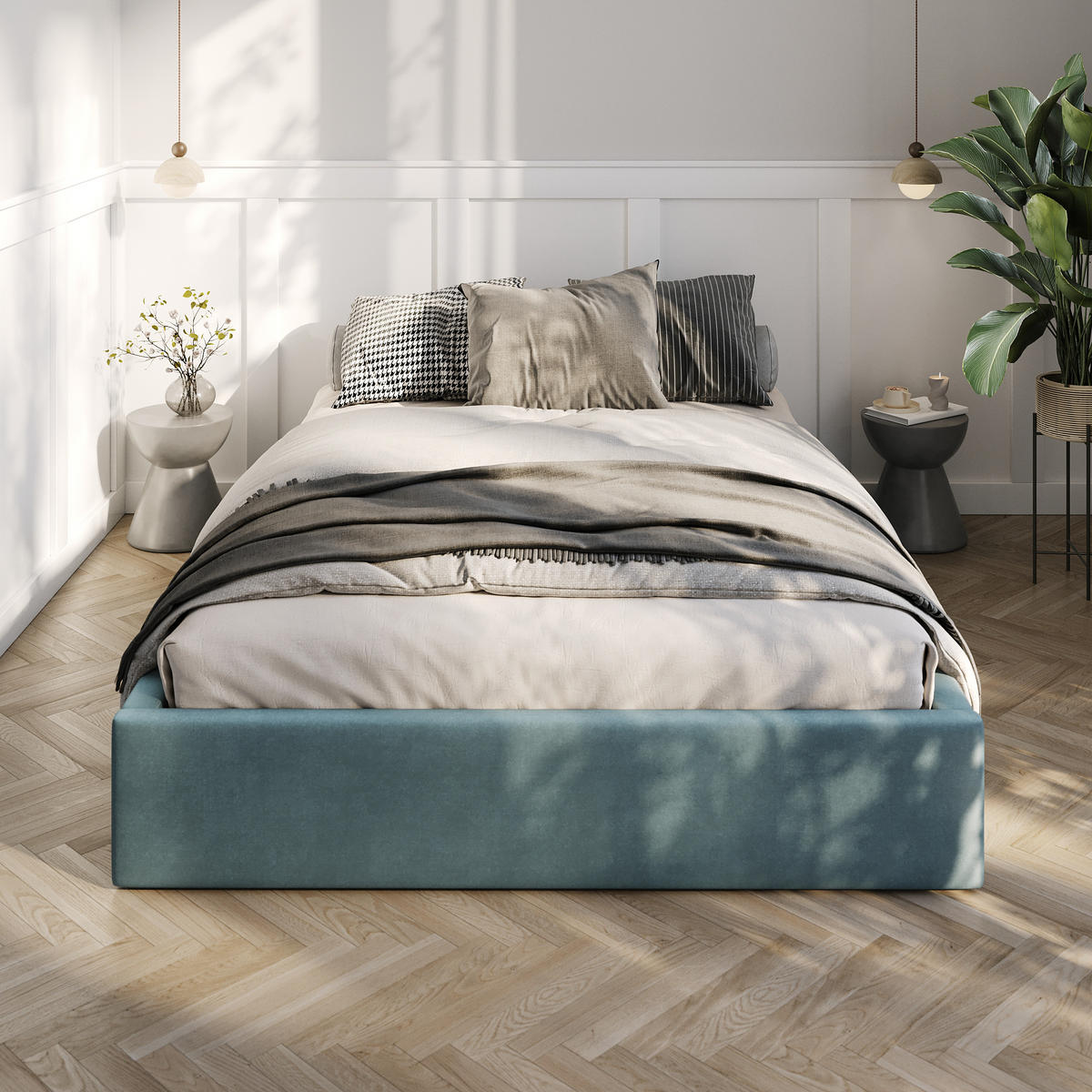 POLSTERBETT 140x200cm Bett mit Stauraum Lattenrost Meerfarbe - Blau, Holz/Holzwerkstoff (140/200cm) - Muralo