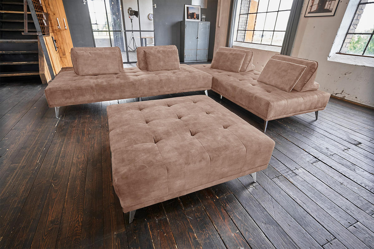 MODULSOFA MIT HOCKER WIOLO Taupe Velvet - Taupe/Silberfarben, Textil/Metall (350/80/350cm) - KAWOLA