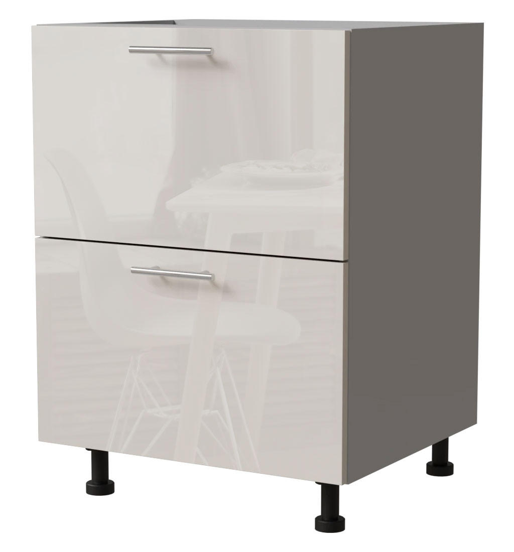 SCHUBLADENUNTERSCHRANK Brerra D2A/60/1A Korpus grau / Front RAL 9001 creme Hochglanz 60 / 50 / 82 cm - Creme/Grau, Holz/Holzwerkstoff (60/82/50cm) - Feldmann-Wohnen