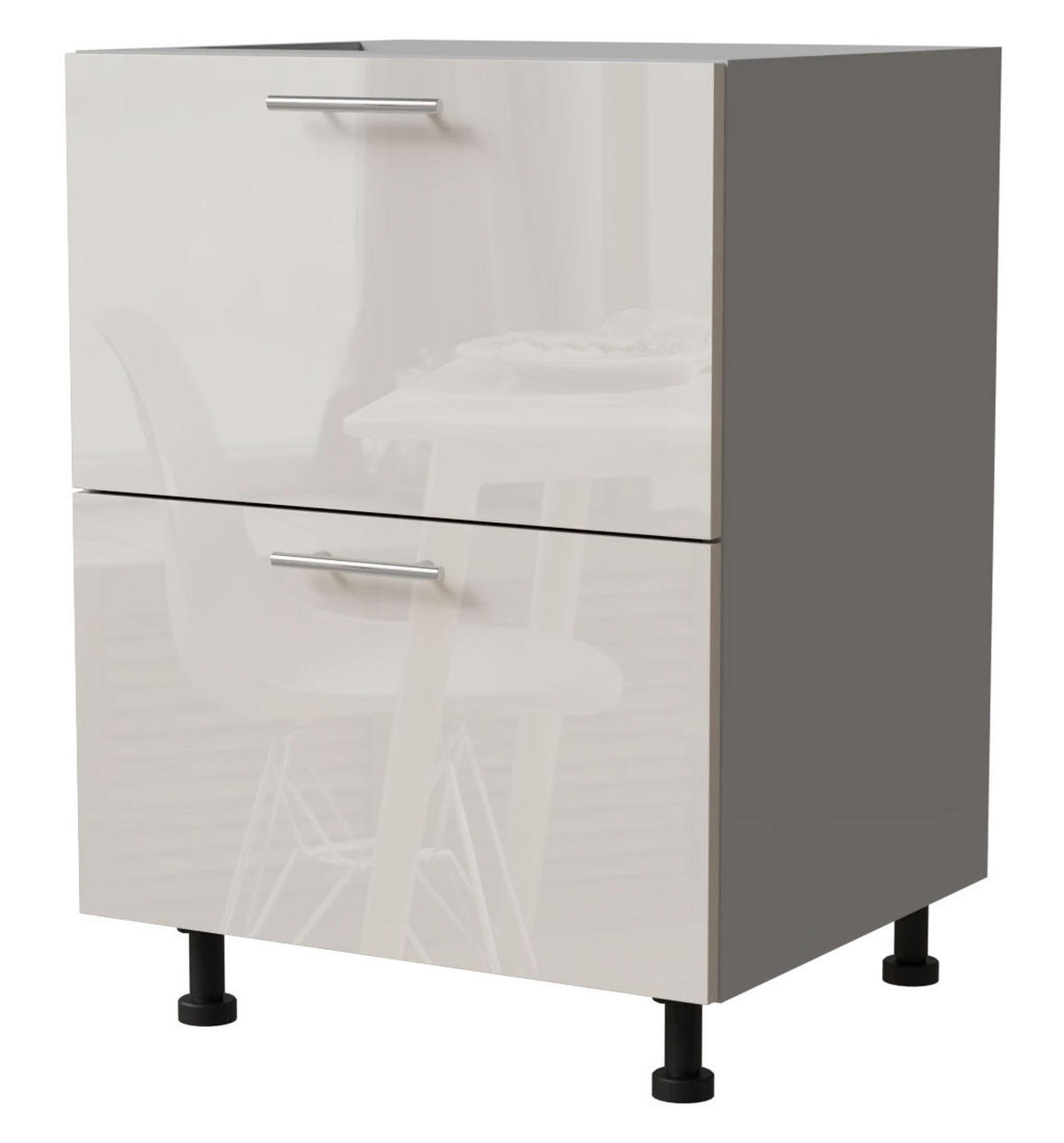 SCHUBLADENUNTERSCHRANK Brerra D2A/60/1A Korpus grau / Front RAL 9001 creme Hochglanz 60 / 50 / 82 cm - Creme/Grau, Holz/Holzwerkstoff (60/82/50cm) - Feldmann-Wohnen