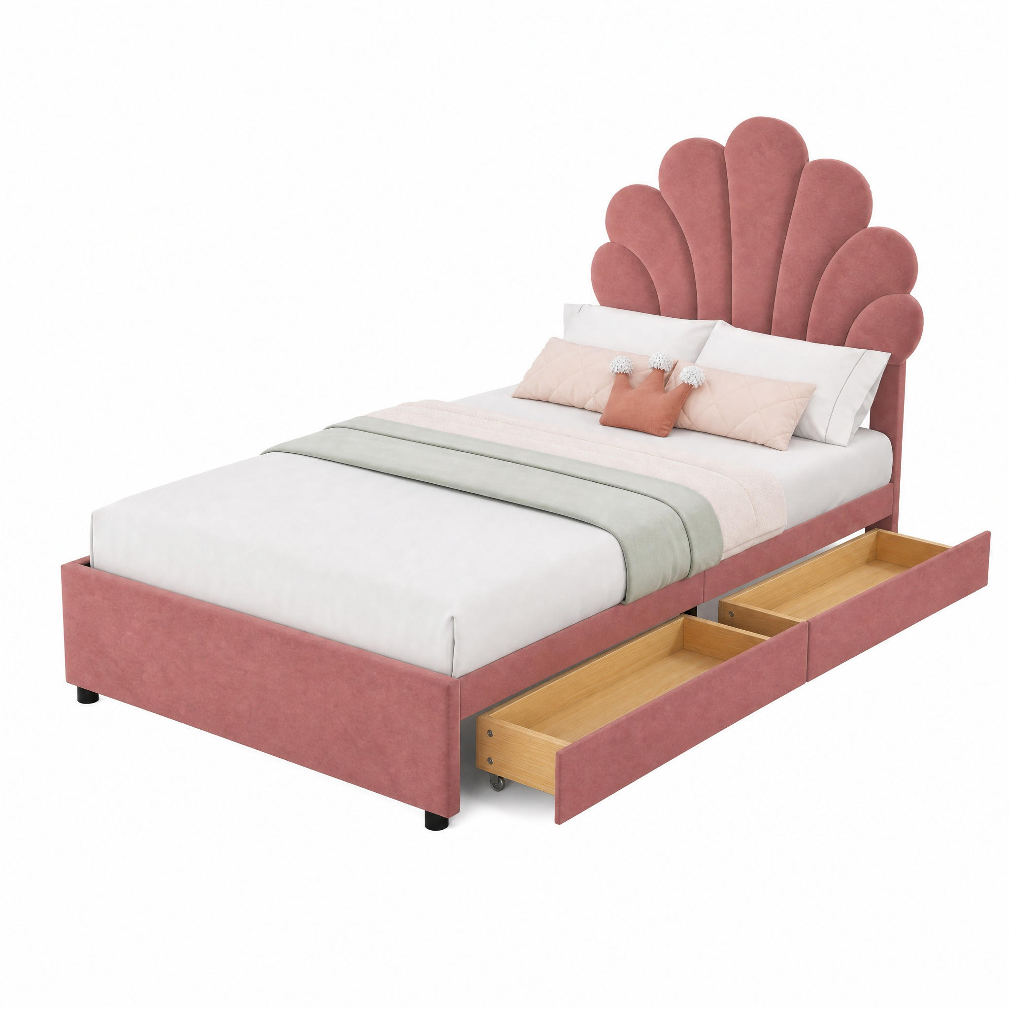 POLSTERBETT mit 2 Schubladen und Lattenrost 90x200 cm Samt Rosa - Pink, Holzwerkstoff (90/200cm) - Beauniv