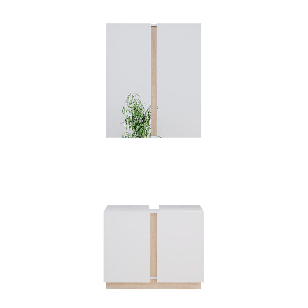 BADMÖBEL-SET Gloria Weiß 2 Teile - Weiß/Sonoma Eiche, Holzwerkstoff (70/55/34cm) - Vicco