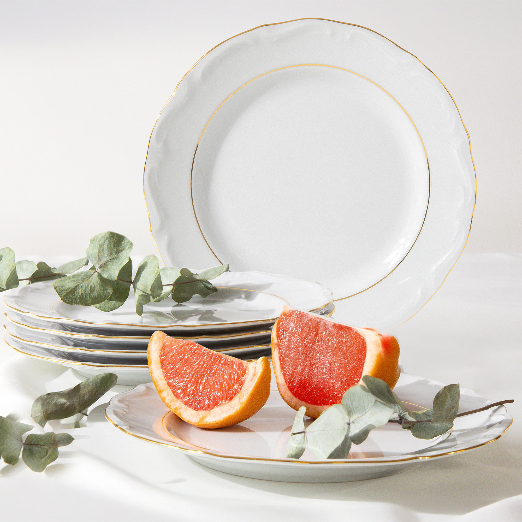 SPEISETELLER Chodziez MARIA TERESA 6-tlg Porzellan mit Goldrand, Weiß / Gold - Goldfarben/Weiß, Keramik (25cm) - KONSIMO®