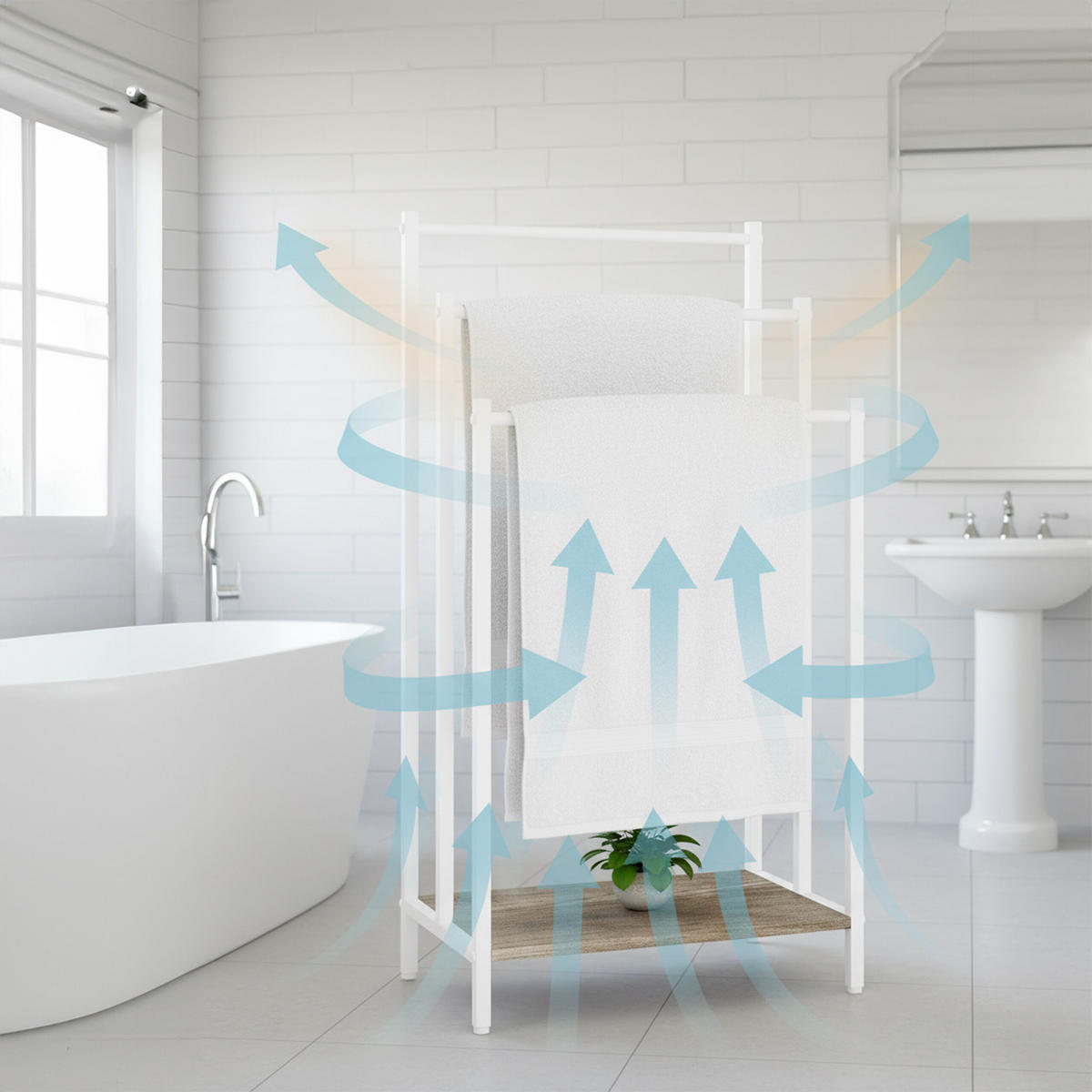 HANDTUCHSTÄNDER - Weiß, Holzwerkstoff/Metall (43/81/28cm) - Relaxdays