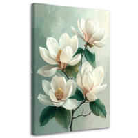 BILD auf Leinwand, Weiße Magnolien mit grünen Blättern auf mintfarbenem Hintergrund - Grün, Textil (70/100cm) - Feeby