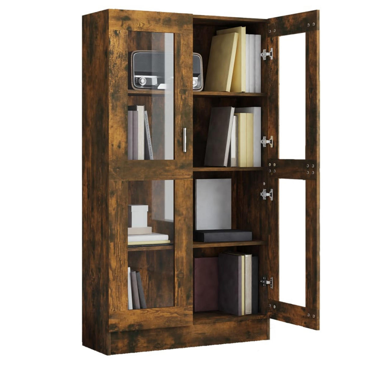BÜCHERREGAL mit 2 Glastüren und 4 Ebenen, 82,5/30,5/150 cm, aus Holzwerkstoff, Räuchereiche - Eichefarben, Holz (82.5/150/30.5cm) - vidaXL