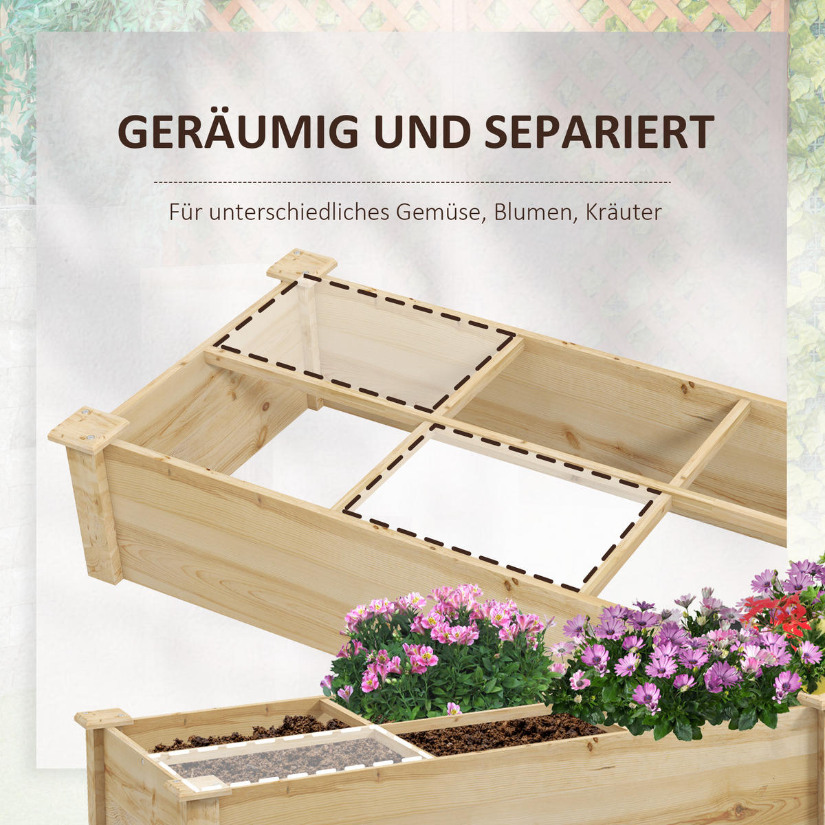 ERHÖHTES Pflanzenbeet, Naturfarben - Naturfarben, Holz (60/25/237cm) - Outsunny