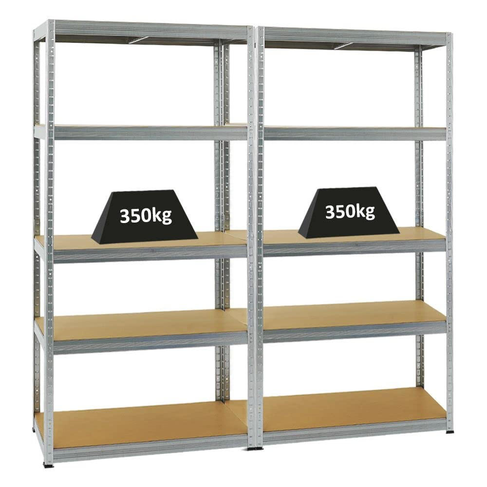 SCHWERLASTREGAL Slim Elephant M 2er-Set mit 2x 180x90x60 cm 5 Ebenen Fachlast 350 kg Verzinkt - Silberfarben, Metall (180/180/60cm) - PROREGAL