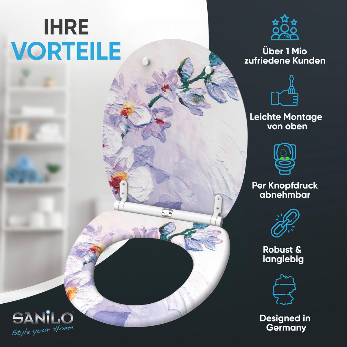 WC-SITZ mit Absenkautomatik & Top Fix Orchidee - Weiß, Holzwerkstoff (37.7/5.5/48cm) - Sanilo