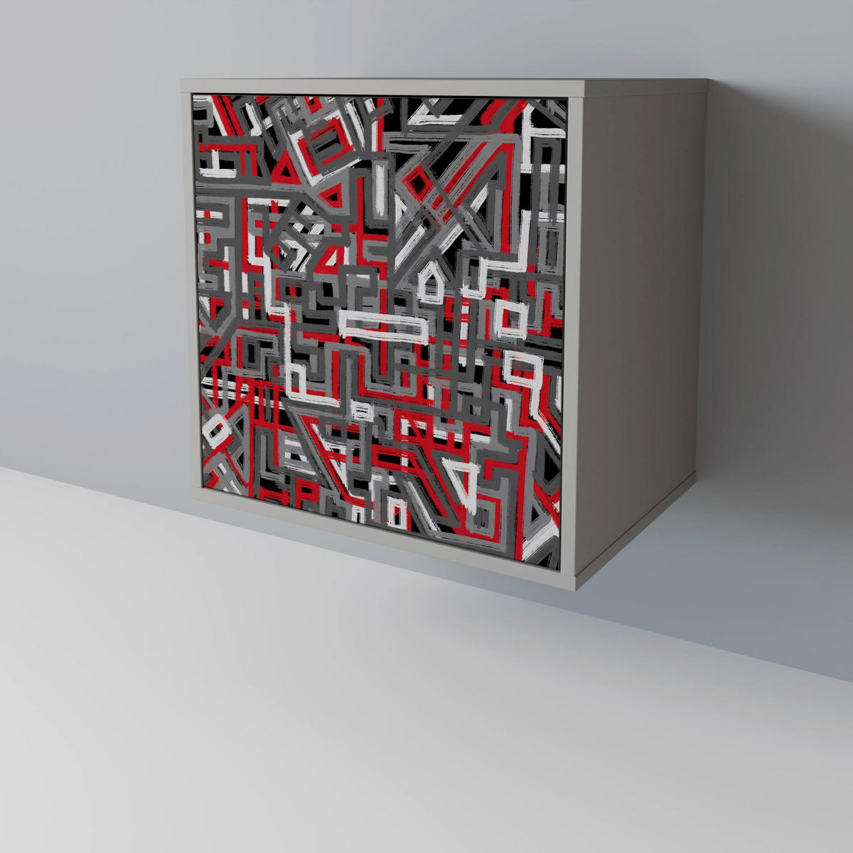 SIDEBOARD BROKEN LINES, Grau, 57,5x42x70,5 cm, Schwarze Metall-Sternfüße - Multicolor/Schwarz, Holzwerkstoff/Metall (57.5/70.5/42cm) - SpaceRebels