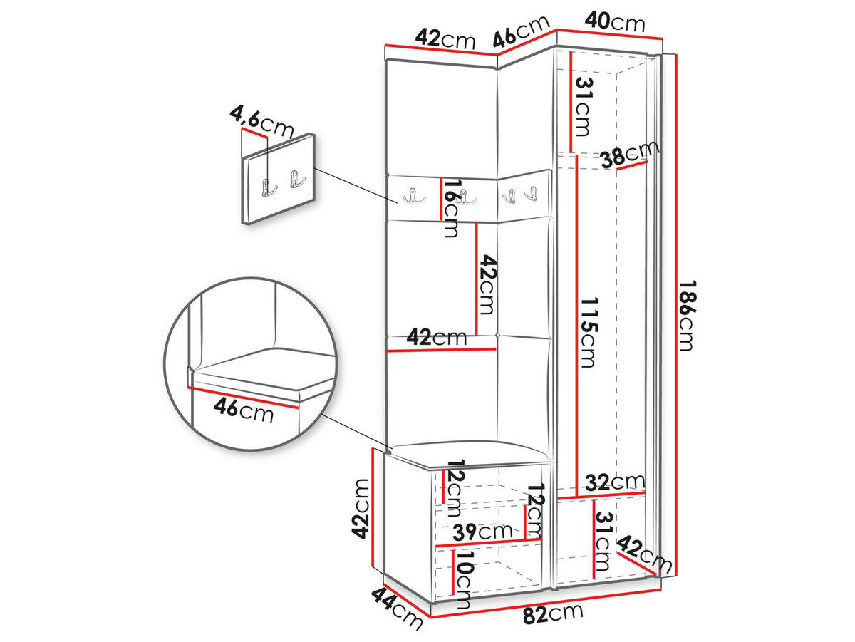 GARDEROBEN-SET Orion XXV - Graphitfarben/Grau, Holzwerkstoff/Kunststoff (82/186/46cm) - MIRJAN24