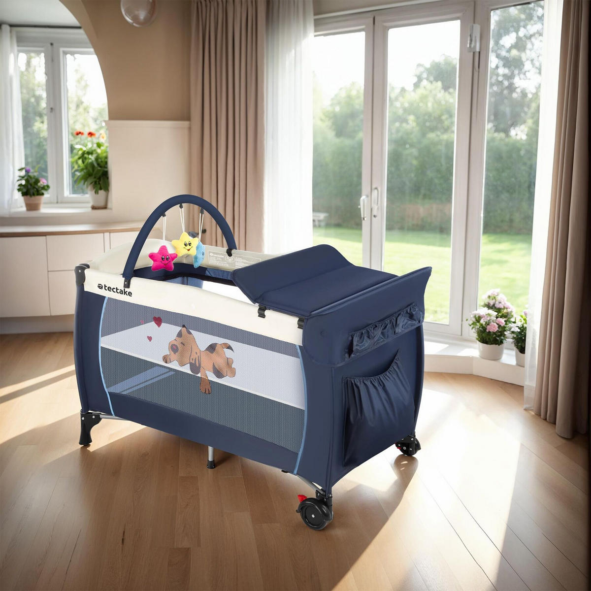 KINDER REISEBETT Hund,inklusive Tragetasche, 132 x 75 x 104 cm,blau - Blau, Kunststoff (75/104/132cm) - tectake