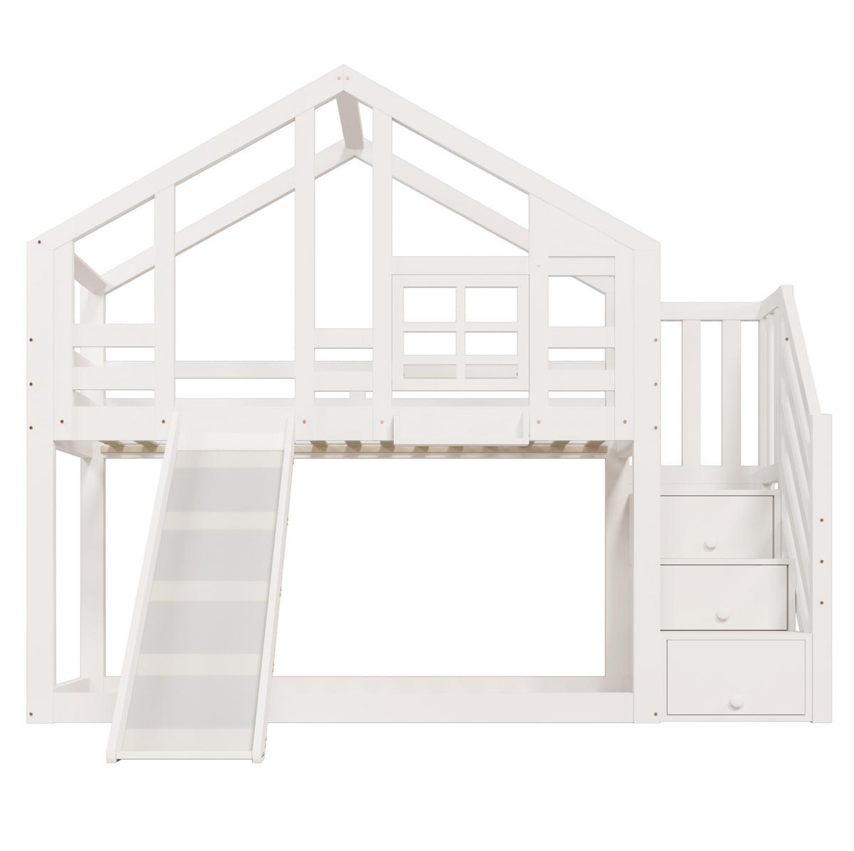 ETAGENBETT Baumhaus 90 x 200 cm Weiß mit Rutsche und Stauraum - Weiß, Holz (90/200cm) - MIVRAY