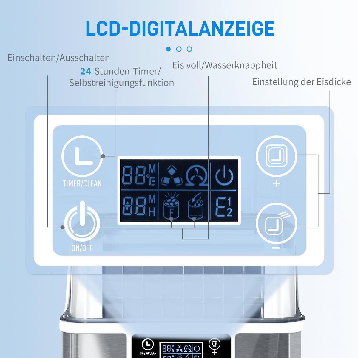 EISWÜRFELMASCHINE DE-07964 20 kg/24h, Timer & Selbstreinigung Silber - Silberfarben, Metall (25.2/37.1/36cm) - ComfortXL