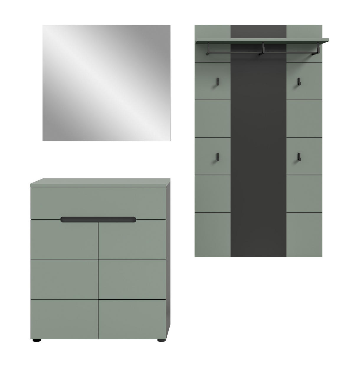 GARDEROBE Nova 3-tlg. (B/H/T: ca. 175/190/37 cm) in Basalt grau/Smoke Green - Grau, Holzwerkstoff (175/190/37cm)
